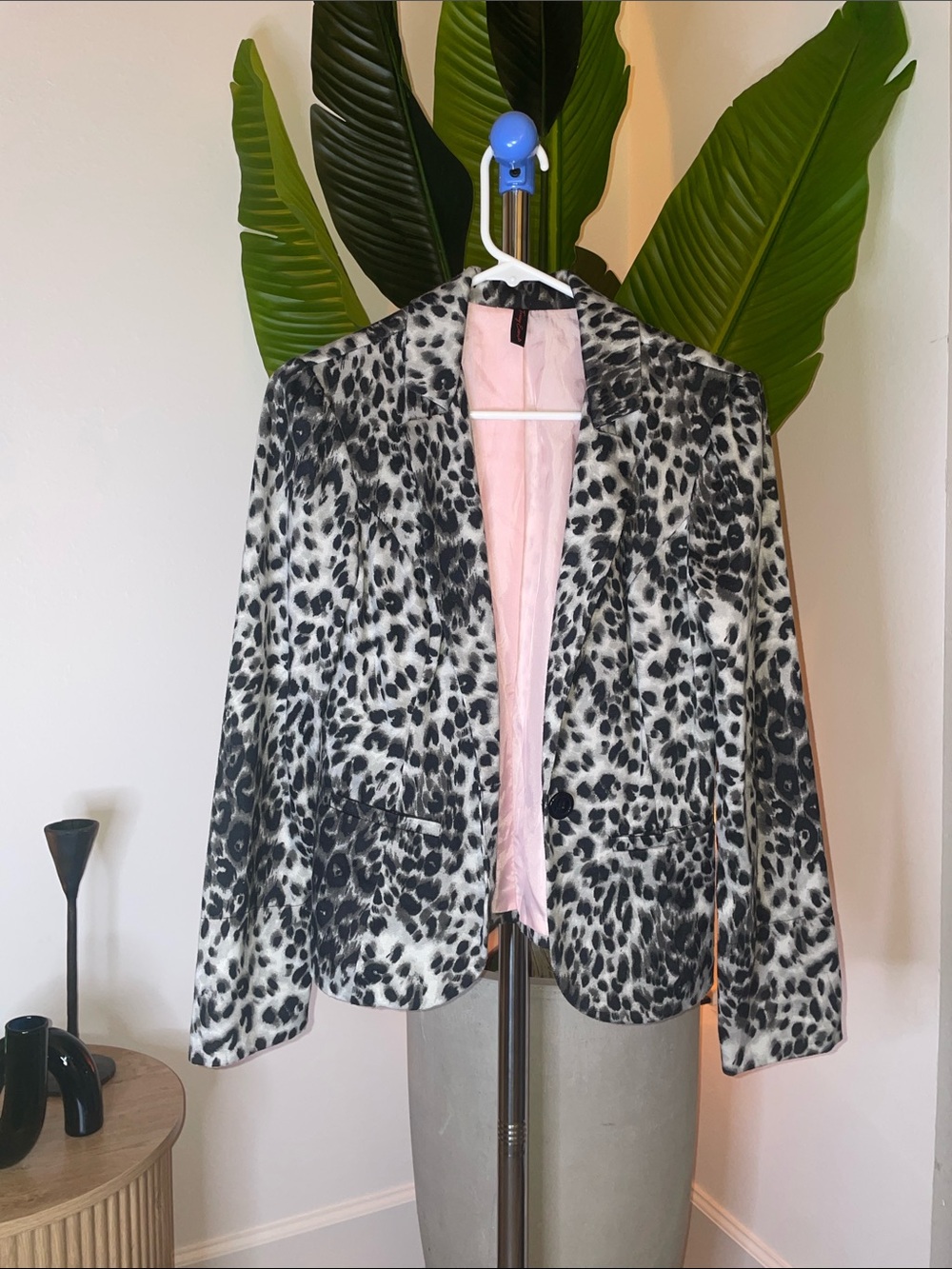 Leopard Print Women's Blazer Jacket - Black & White